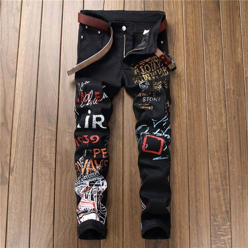 Denim moto vit svart cykel raka jeans herr s 28-38 40 42 höst vår hip hop punk rock streetwear byxor