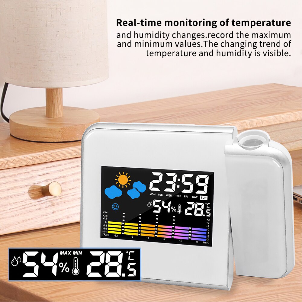 2 Color LED Digital Alarm Clock Radio Projection With Temperature And Humidity Mirror Clock Multifunctional Bedside Time Display