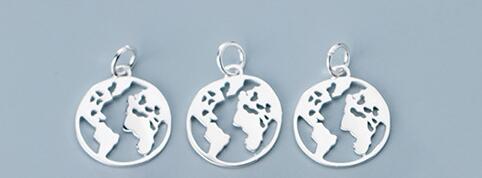 925 Sterling Silber Abstrakte Welt Karte Runde Charms 14,5mm S925 Silber Bunte Anhänger DIY Schmuck Machen: silver 1pcs