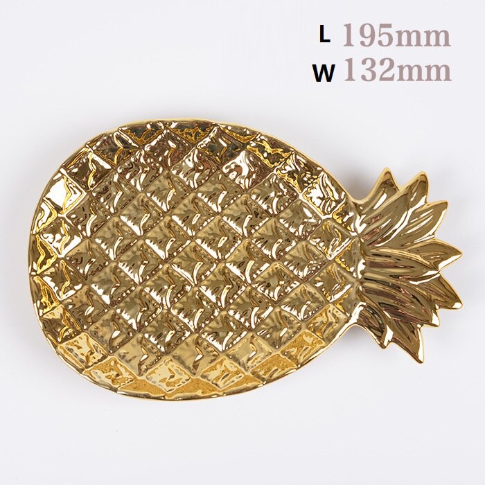 Keramisk ananas oppbevaringsbrett bladgull tallerken smykker pall mat pall tørr frukt tallerken ananas sparegris hjemmedekorasjon: 1