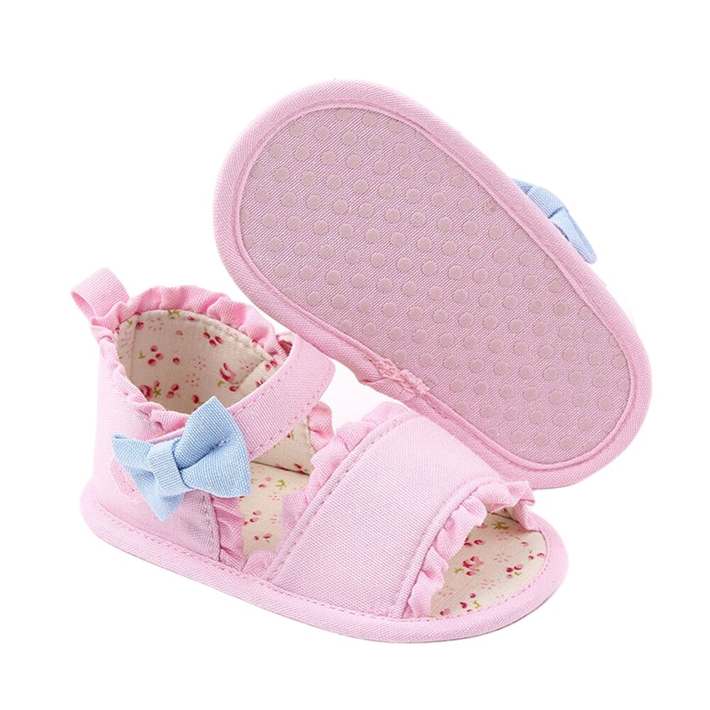 Newborn Baby Girls Crib Shoes, Cute Summer Bowknot Floral Sandals Soft Anti-Slip Sole Toddler First Walkers