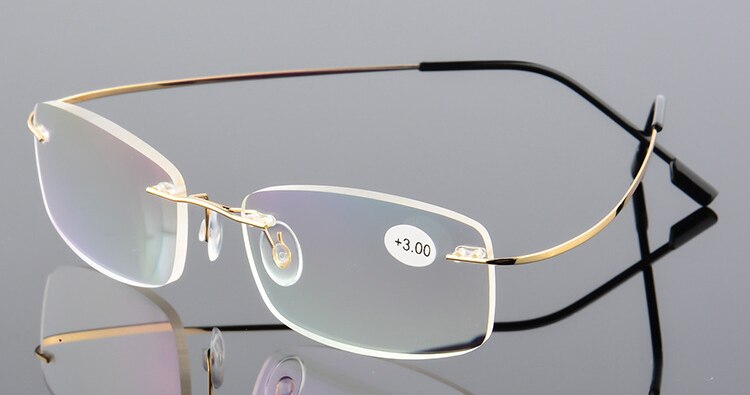 Gafas sin montura ultraligeras Unisex, lentes de lectura de titanio con memoria transparente, magnéticas, para presbicia, con fuerza + 1,0 ~ + 4,0: +150 / gold