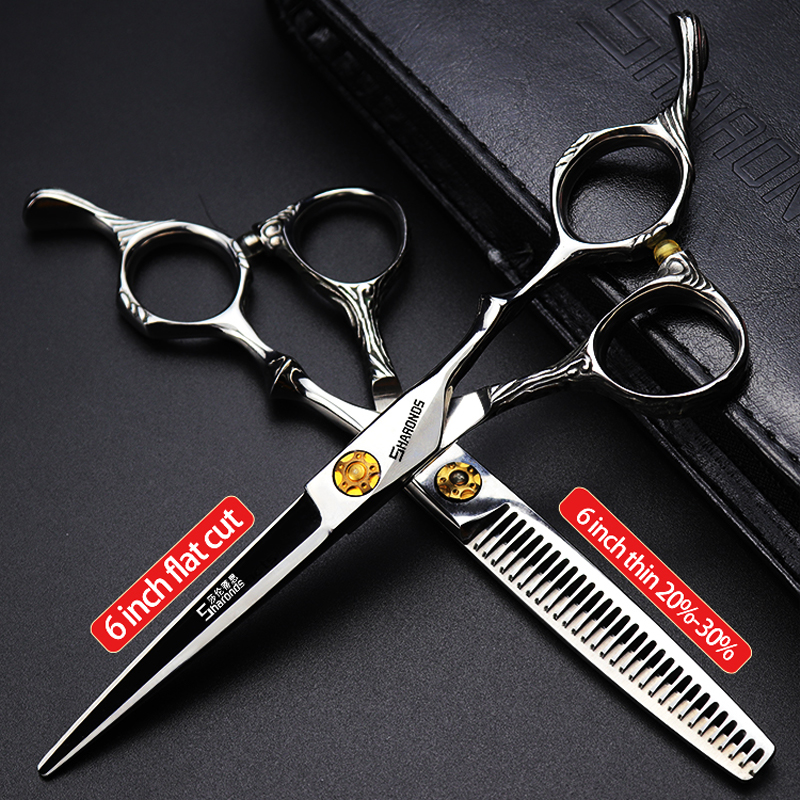 6/7 Inch Professionele Kapper Schaar Set 440C Japanse Staal Kappers Dunner Snijden Duitsland Haar Snijgereedschappen: YELLOW