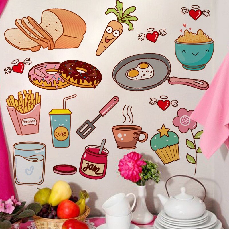Pegatinas de pared autoadhesivas con de comida creativa para chica encantadora, decoración de pared de cocina, baño, niños, decoración de habitación, pegatinas de arte resistentes al agua DC5: A