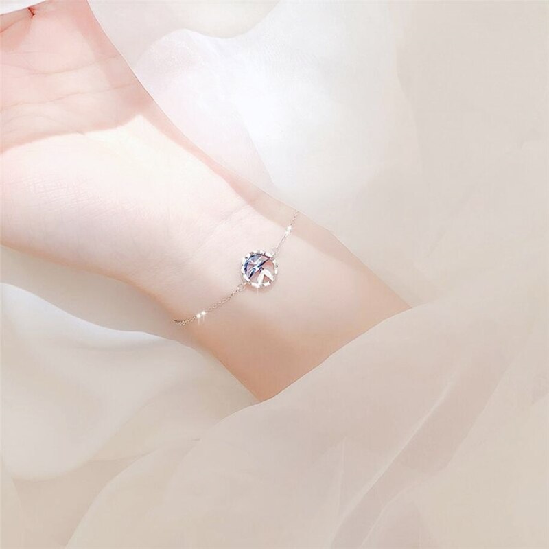 Sole Memory-cola de sirena de cristal azul, pulseras ajustables femeninas de Plata de Ley 925 SBR285