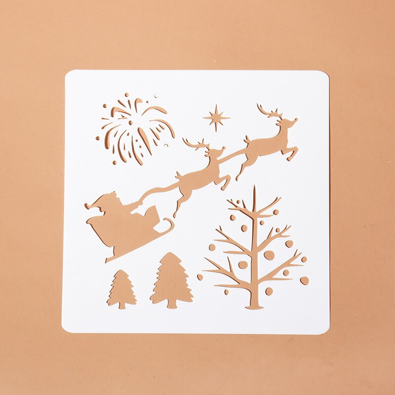 EZONE, regla de pintura de Navidad, de alce, de Navidad, Forma del árbol, plantilla hueca, sello, herramienta de dibujo DIY, papelería de Estudiante: 12
