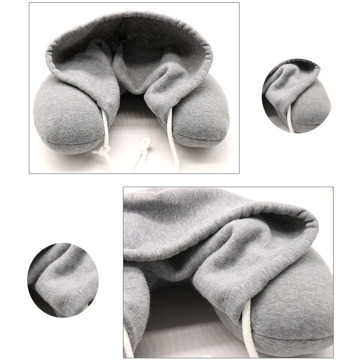 Zachte U Type Nekkussen Hoodie Microfiber Neksteun Kussen Met Trekkoord Reizen Middag Dutje