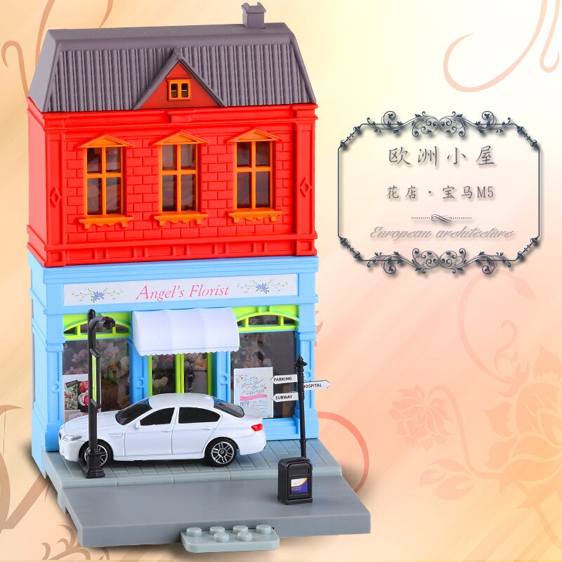 High Simulation 1:64 RMZ city Diorama Education Model Building Kits Toy DIY European house Diecast Metal Cars for children: Florist