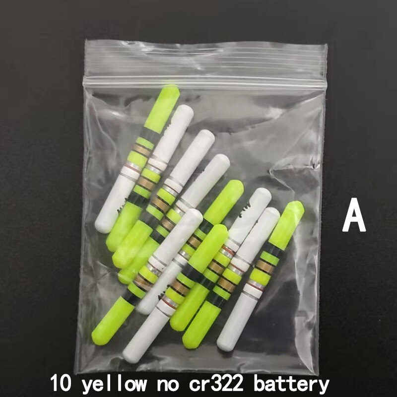 Palos de luz de 10 piezas, luz verde/rojo, CR322 CR425 funciona con batería, LED luminoso, flotador, aparejos de pesca nocturna B276: 10 green A no cr322