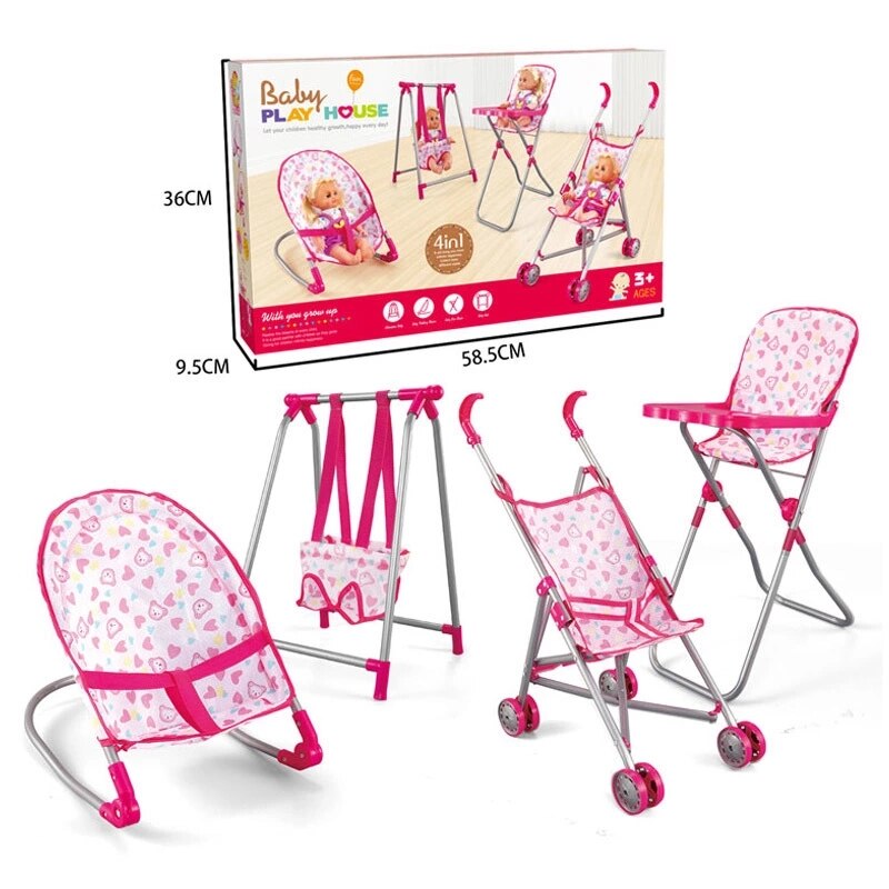 4 In 1 Bambino Mobili Bambino Set Giocattolo Bambola Altalena Culla Seggiolone Passeggino 4 In 1 Contenitore di Regalo Accessori Casa Delle Bambole giochi Di Imitazione Giocattolo Set