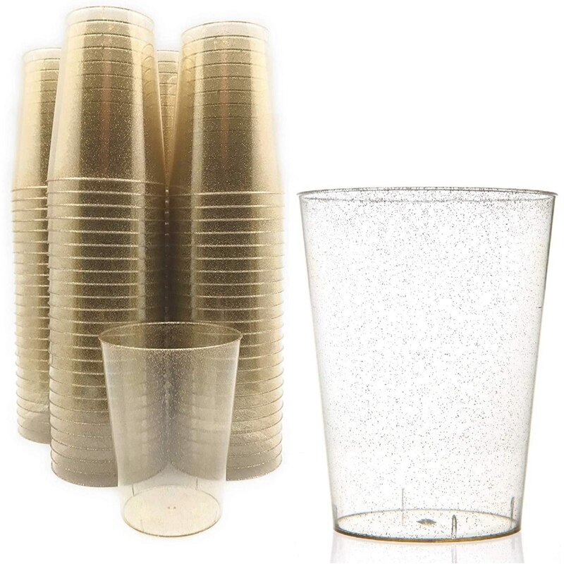 10 Oz Gold Plastic Bekers, Wegwerp Gold Glitter Plastic Bekers, clear Plastic Bekers Voor Thuis Bruiloft Kopjes Party Cups 100Pcs: Default Title