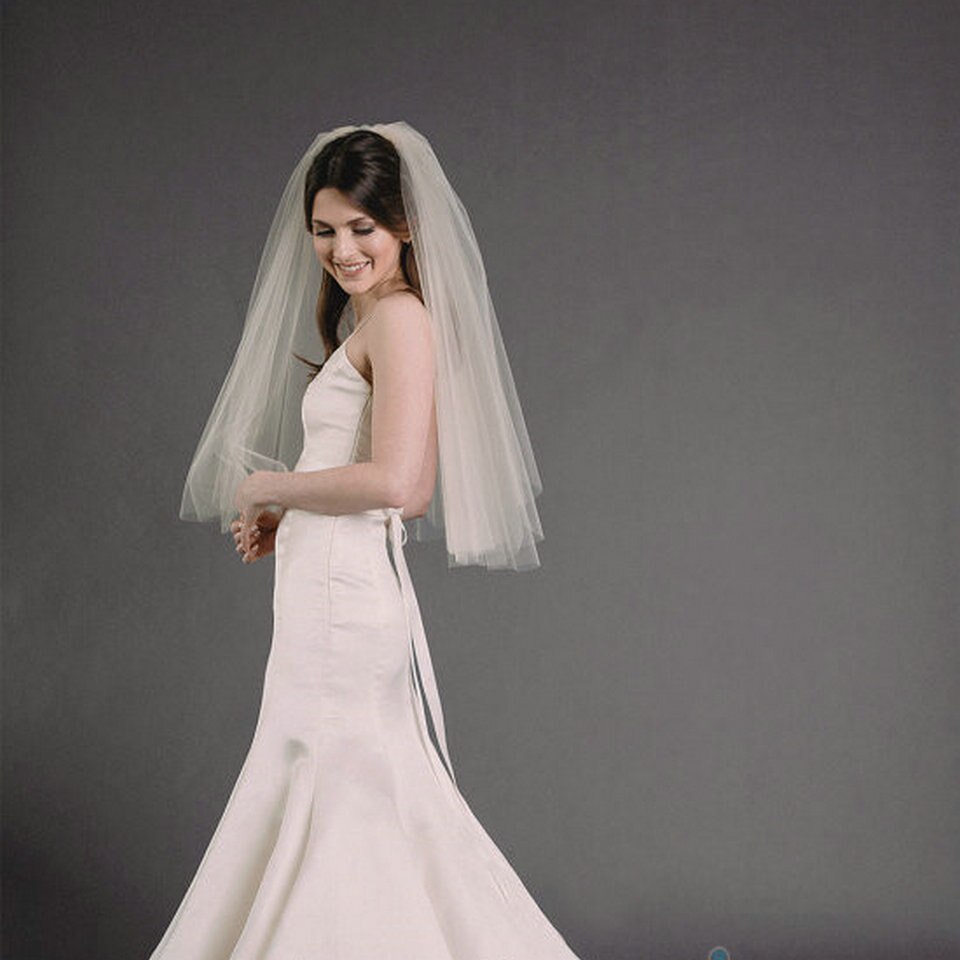 Velo corto nupcial blanco conciso de 75cm marfil velo de novia con peine para mujer 0,75 metros 2 capas accesorios de boda