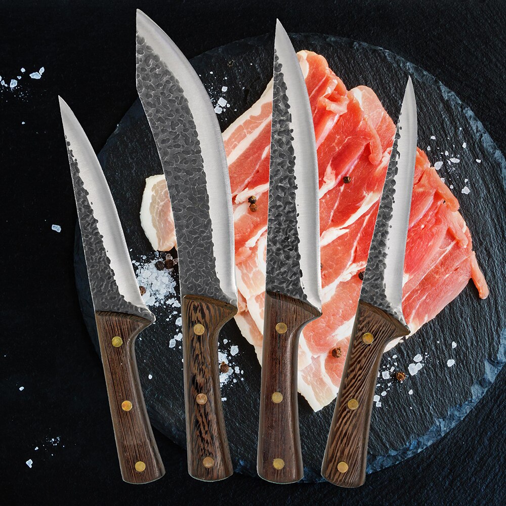 Butcher Kitchen Knives Set Handmade Forged Stainless Steel Chef Knife High Carbon Cleaver Boning Knife Meat Cutter with Cover