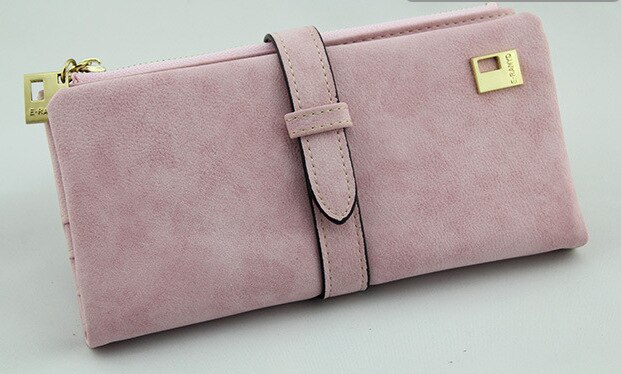 Berühmte Lange Geldbörse Zwei Falten Frauen Brieftaschen Kordelzug Nubuk Leder Reißverschluss Wildleder Brieftasche Damen carteira Feminina Kupplung Tasche: Rosa