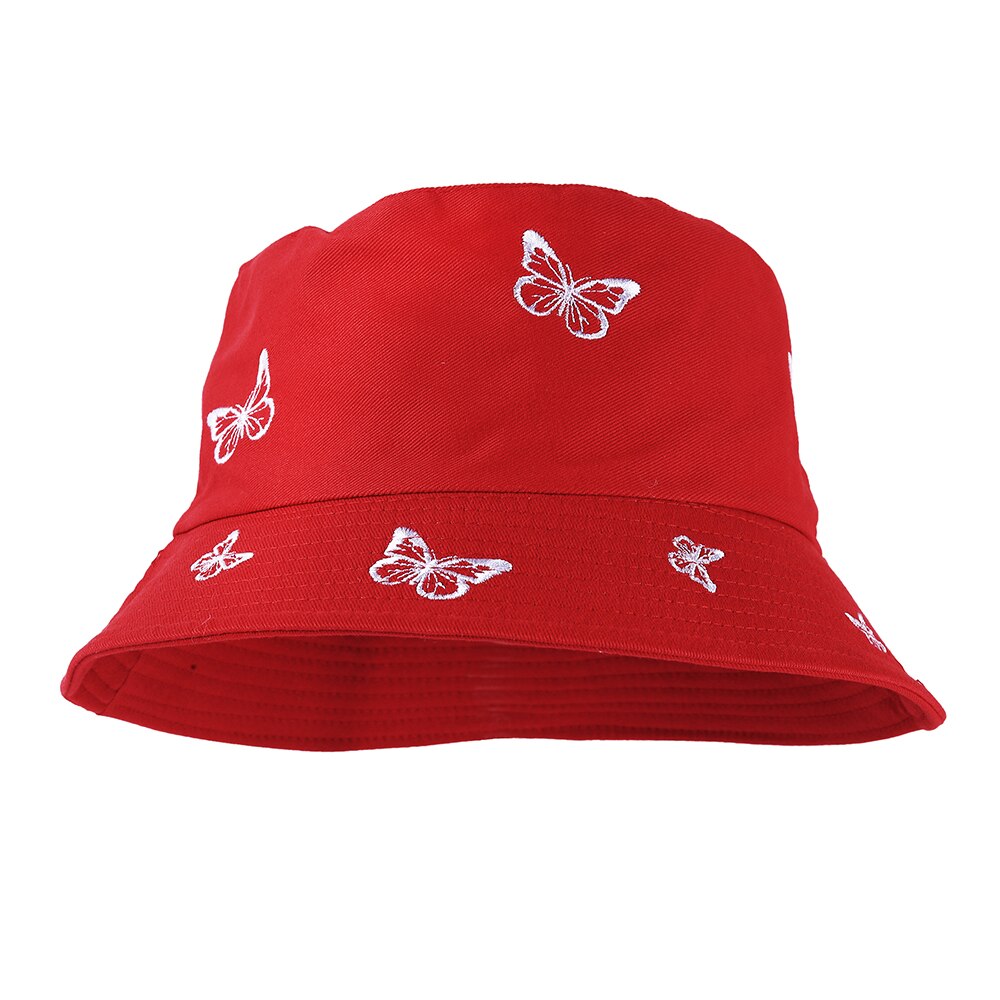 Sombrero de pescador con bordado de mariposa para hombre y mujer, gorra de pescador con bordado de mariposa, doble cara, de algodón, protección solar, 2022: Red