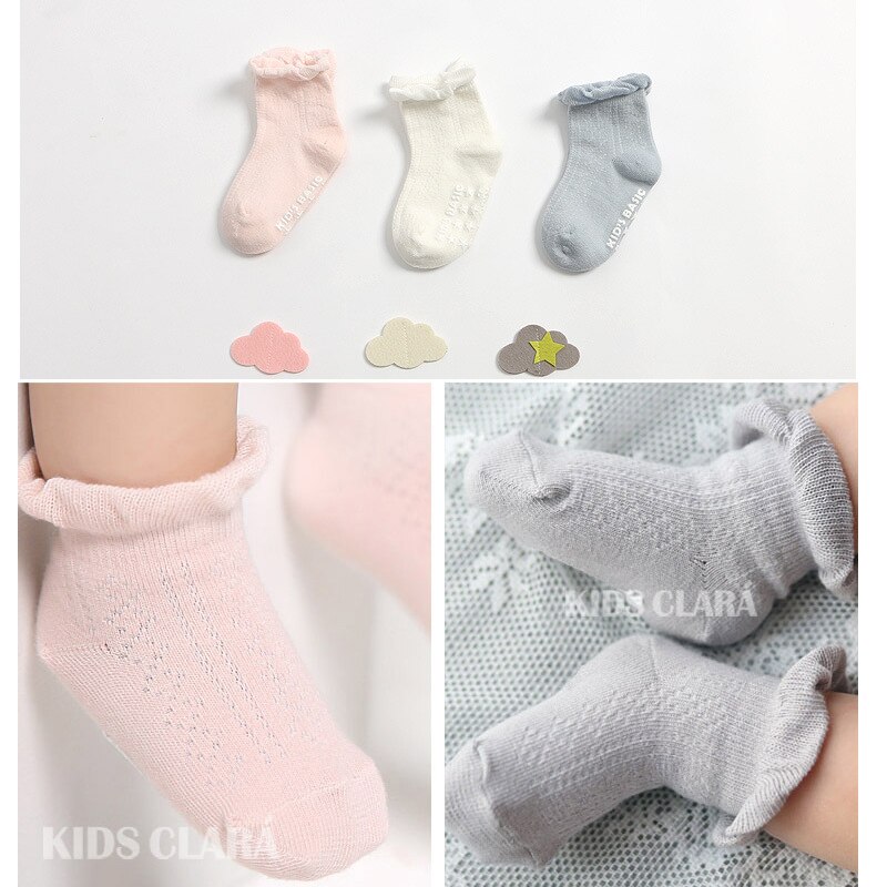 W134 Frete grátis 0-1 anos de idade as crianças meias arrastão verão fina meias de algodão meias de renda cor sólida meninas