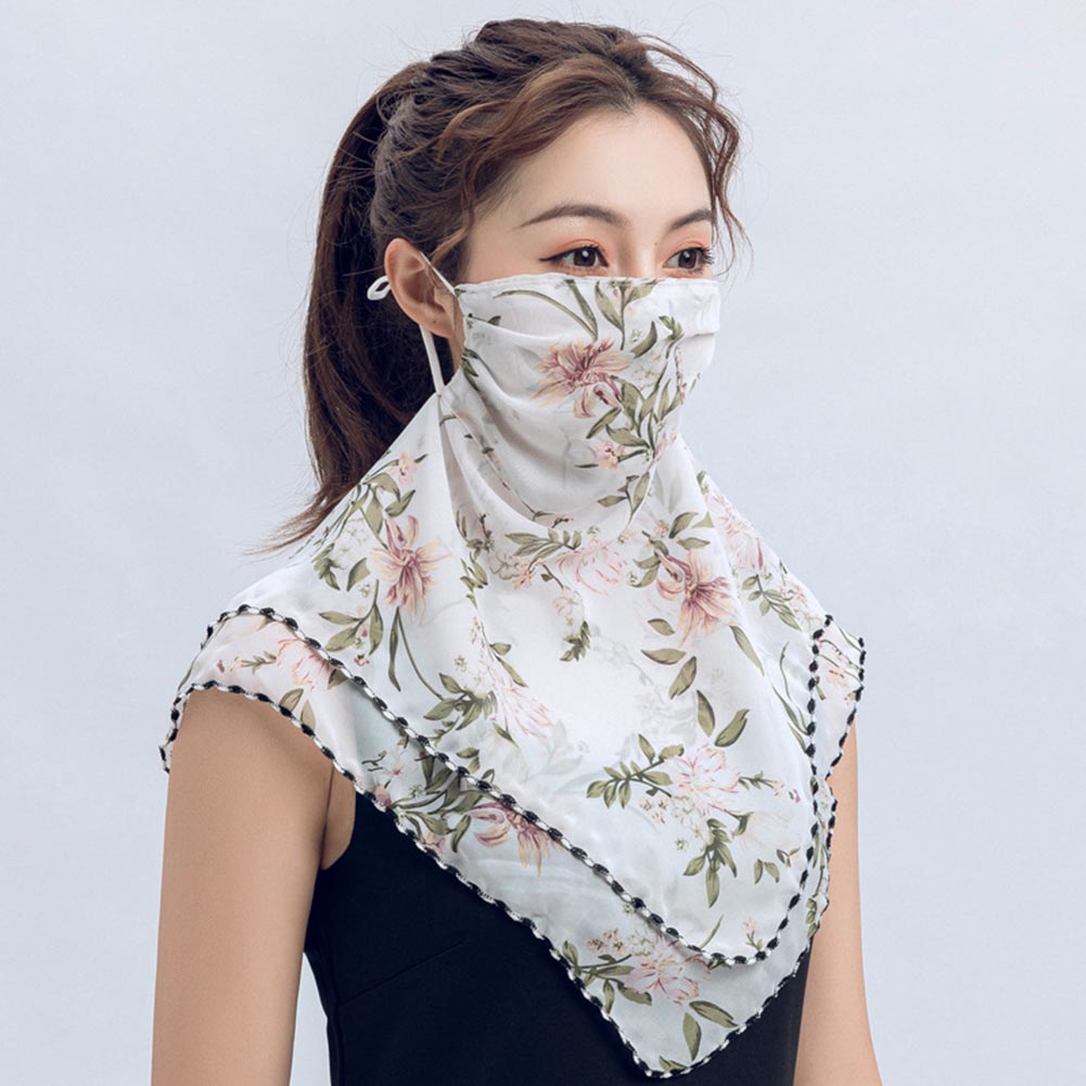 Rose Flower Women Summer Chiffon Anti-UV Thin Veils Scarf Neck Face Cover Shawl