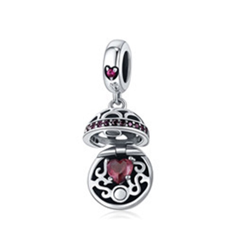 WOSTU Original 925 Sterling Silver Love Box Pink CZ Charm Pendants Fit Charm Bracelet Necklace Jewelry Making CQC689: RED