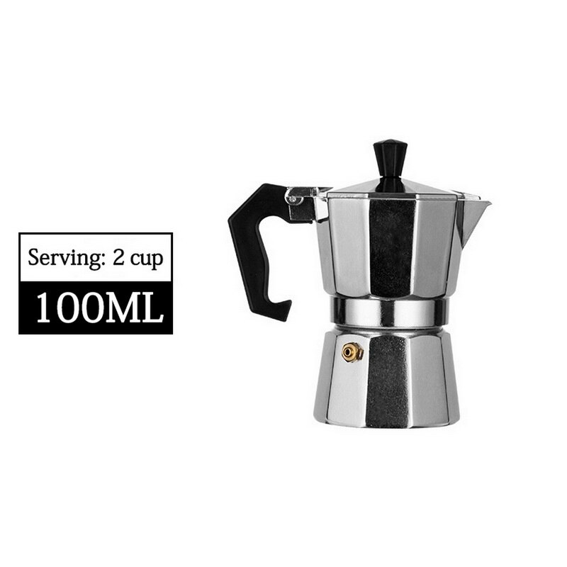 50/100/150/300/450/600ml Mocha Coffee Maker Portable Aluminum Percolator Home Office Mocha Pot Durable Espresso Maker: 100ML