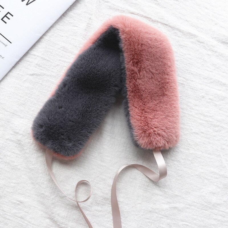 Kraag dames warme dikke effen neckerchief herbruikbare sjaals wintersjaals imitatie konijnenbont sjaal dames: Roze-grijs