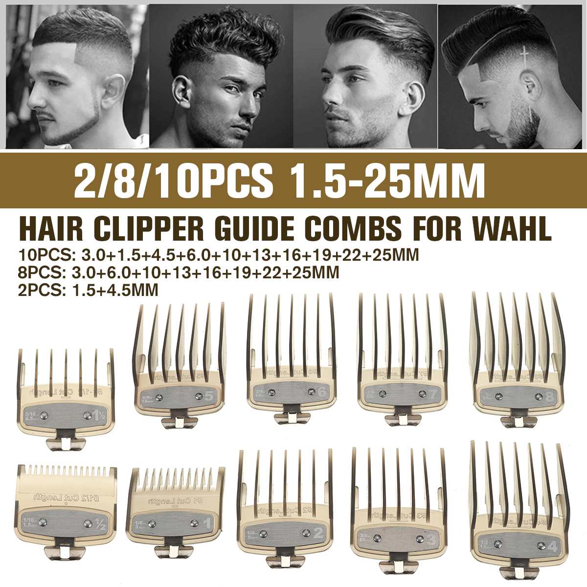 2/8/10Pcs 1.5-25mm Hair Clipper Cutting Guide Comb Guards Limit Comb Tools Kit for 46x38mm Cutting Head Hair Clipper for WAHL