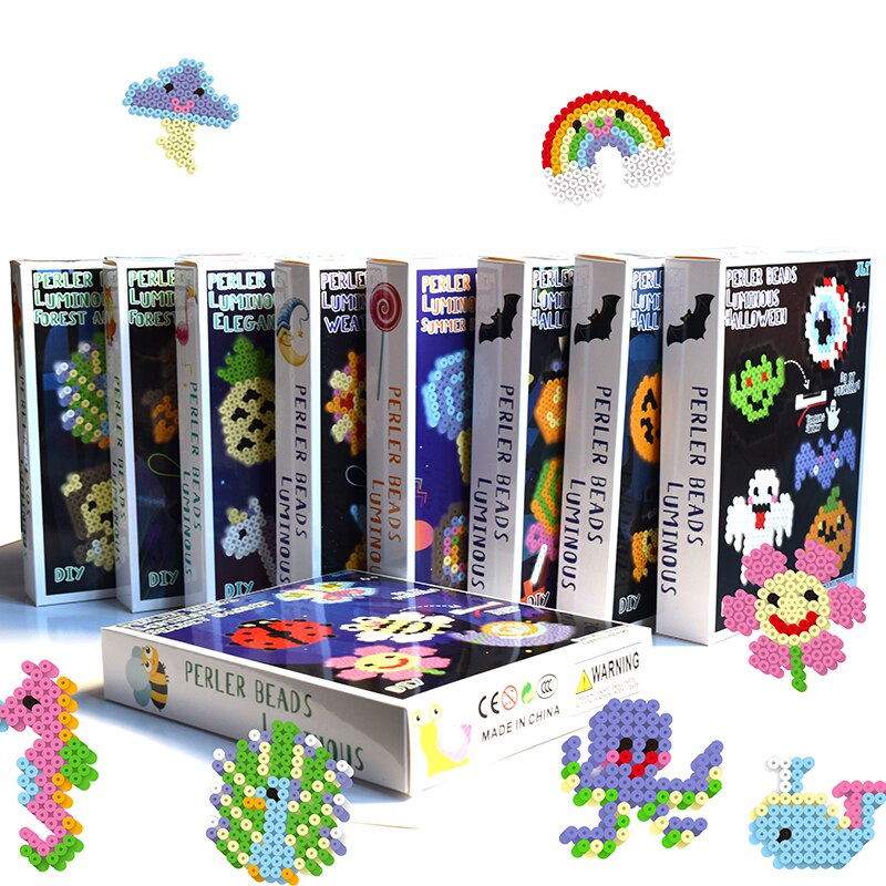 JINLETONG Hama Beads 5mm perline con fusibile luminoso set animali fai da te puzzle perline di ferro set giocattoli educativi di intelligenza fai da te