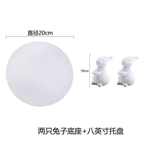 White Porcelain Rabbit Dessert Plate Household Fruit Cake Plate Banquet Tabletop Ceramic Display Plates Cute Animal Rabbit Tray: 20cm