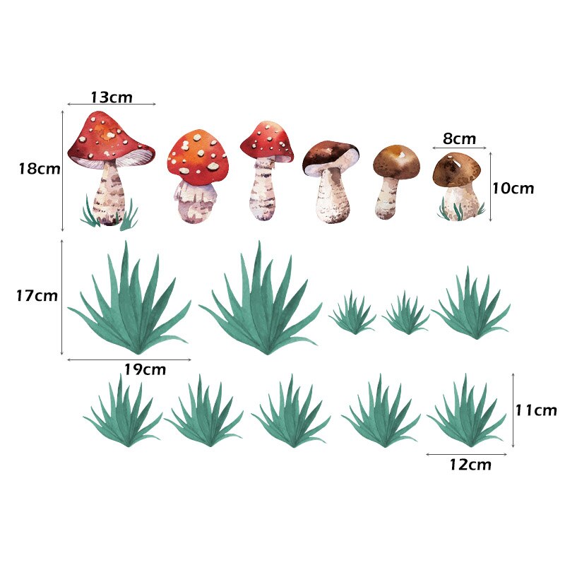 Brup Aquarel Tropische Bos Dier Muurstickers Kinderkamer Muurstickers Voor Kinderkamer Decoratieve Sticker Diy Muurstickers: Grass and mushroom