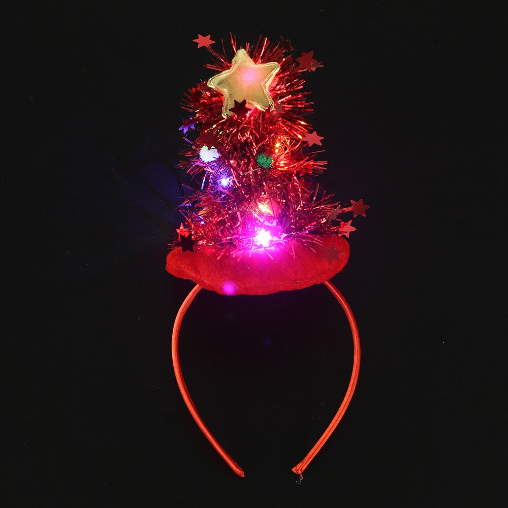 Led glødende lys juletræ pandebånd hårbånd stjerne til børn voksen fest xmas hårbånd lås hovedbeklædning navidad: Førte rødt