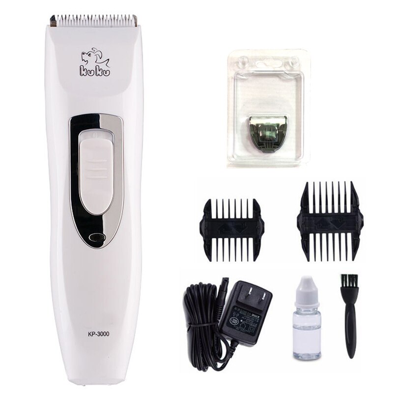 KUKU KP3000 Electric Dog Hair Trimmer Rechargeable Sharp Pet Hair Clipper Dog Grooming Haircut Shaver Machine White: add 1pc blade