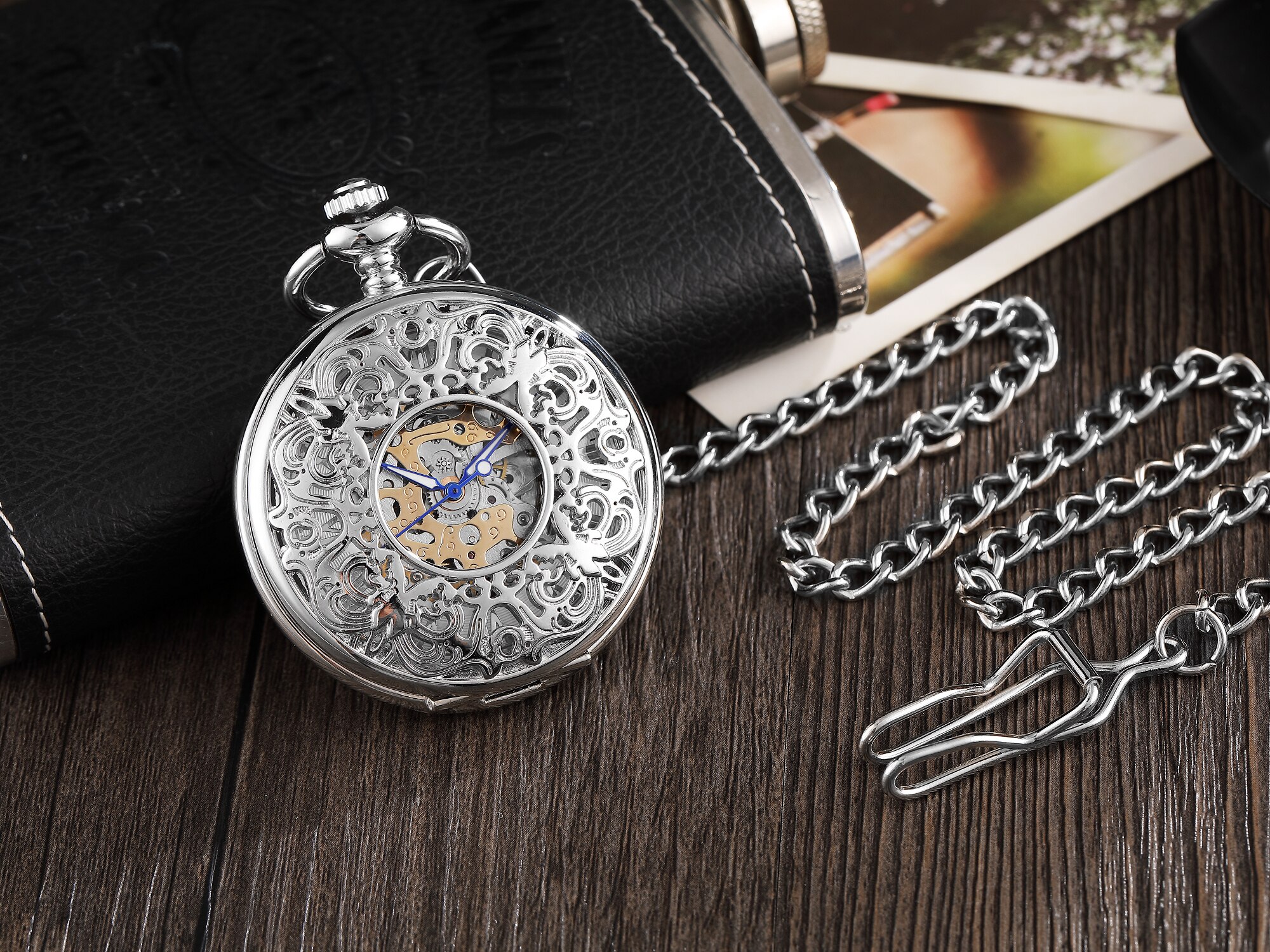 Antiek Zakhorloge Steampunk Vintage Romeinse Cijfers Automatische Mechanische Mannen Horloges Ketting Retro Klok Keten Reloj Hombre: 6