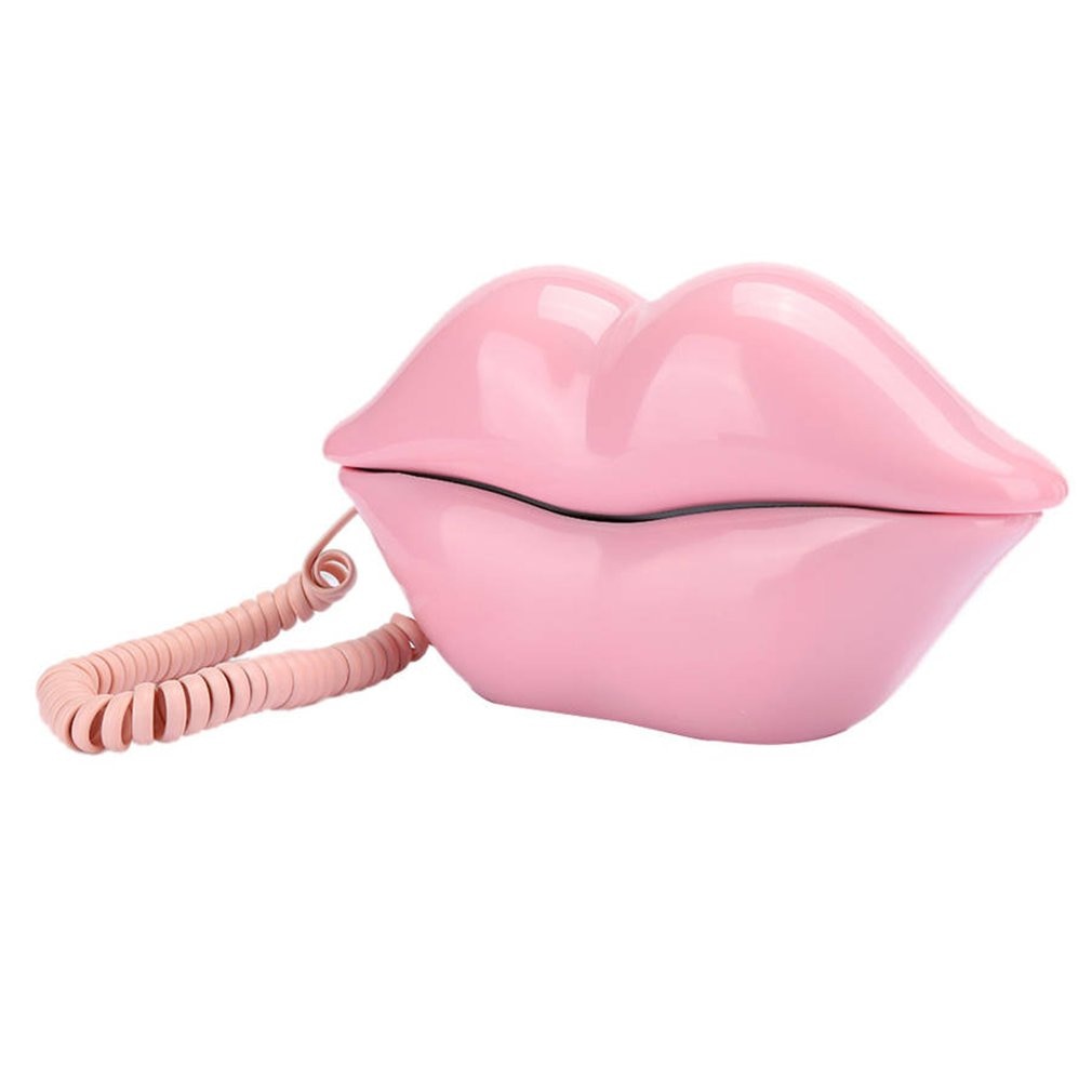 1pc europese stijl bedrade telefoon met grappige lippen in de vorm van een vaste telefoon voor thuiskantoor voor vrouwen: Roze