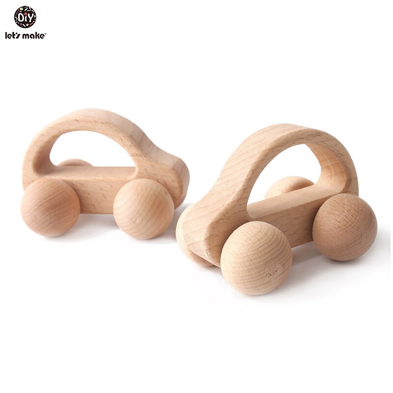 Let's Make 1Pc Leopard Car Wooden Teether Animal Car Ecofriendly Baby Crib Toy Wooden Baby Accessories Wooden Teether Toys