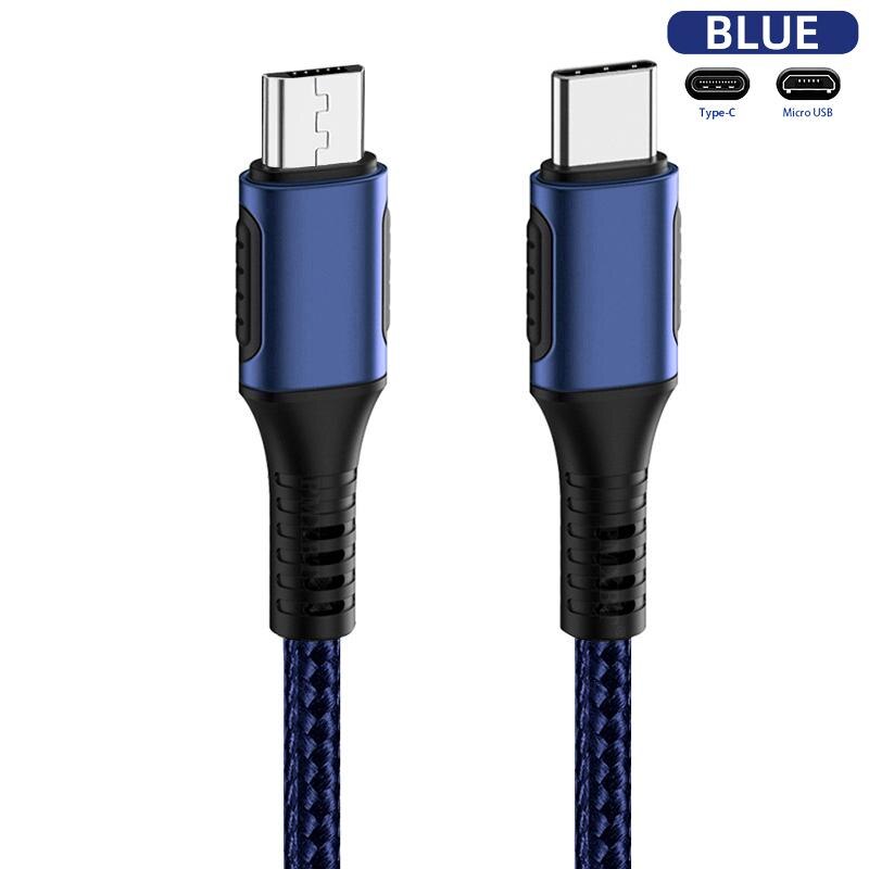 USB-C To Micro USB Cable OTG Charge Cable For Samsung xiaomi Huawei Micro USB to Type C Cable For Macbook PD Fast Charge Cord: blue