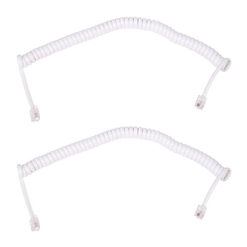2X 1.5M 4.9Ft Wit Stretchy RJ9 4P4C Handset Telefoon Opgerolde Kabel Cord: Default Title