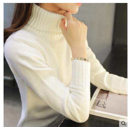 Autumn Winter Women Turtleneck Sweater Pullover Ladies Shirt Slim Casual Tops Warm Clothing Female Knitted Sweater: White