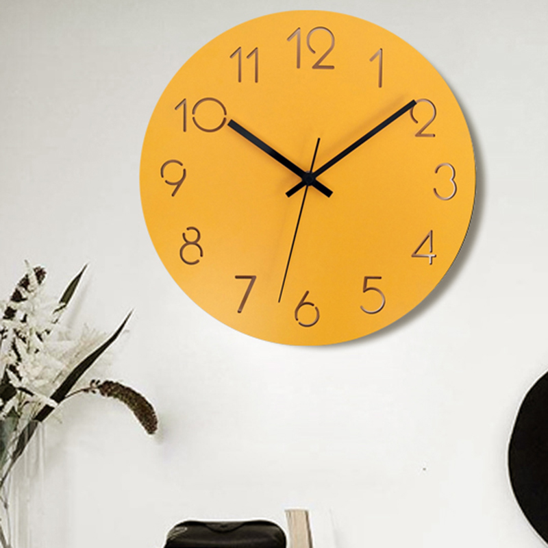 nordisch Große Wanduhr Zauberstab Uhr Holz Moderne Wohnzimmer Schlafzimmer Stille Gelb Uhren Büro Küche Pendule Wandbild Dekor Saat