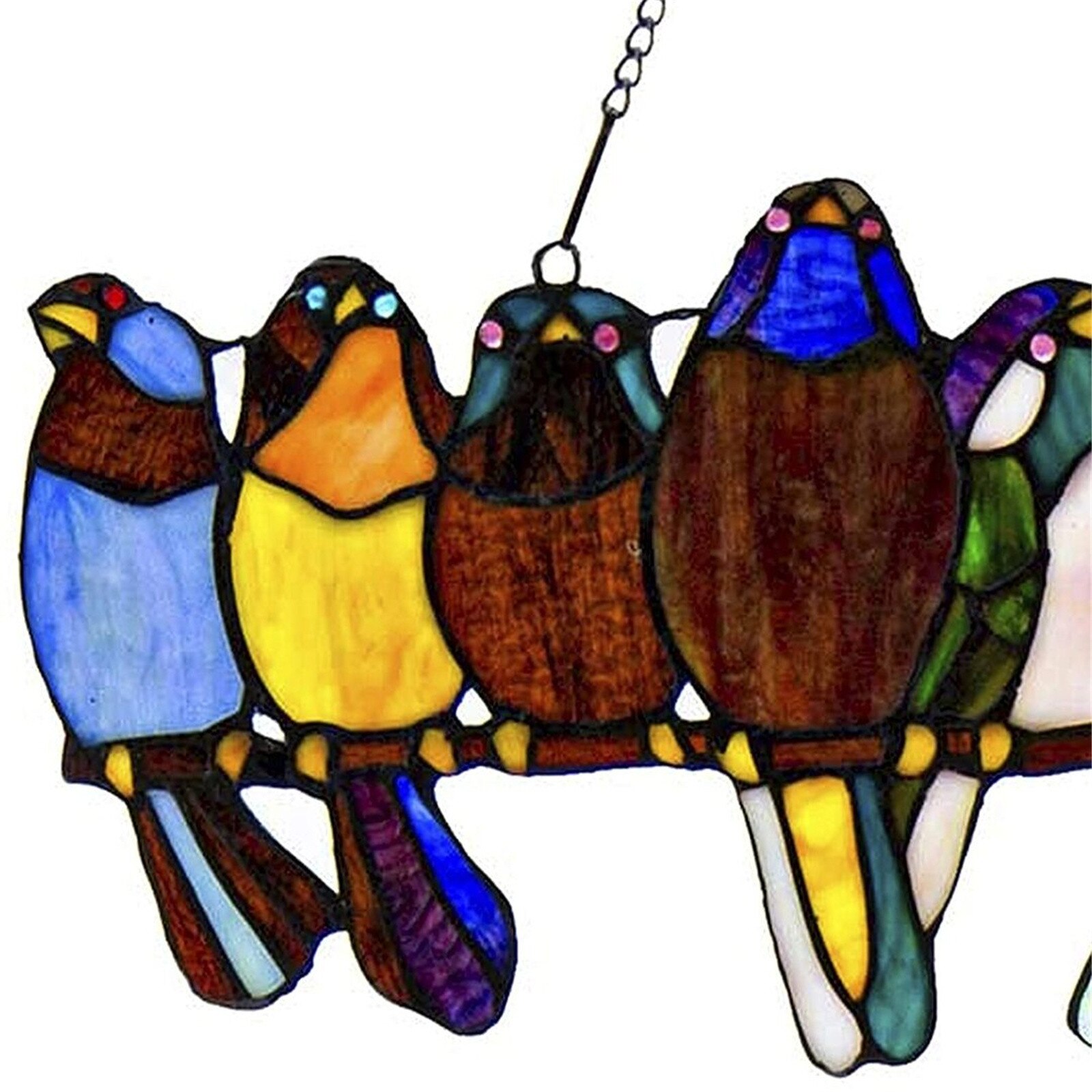 Stained Glass Parrot Birds on a Wire Hanging Window/Wall Panel Glass Wall Decoration with Chain Suncatcher home decoration