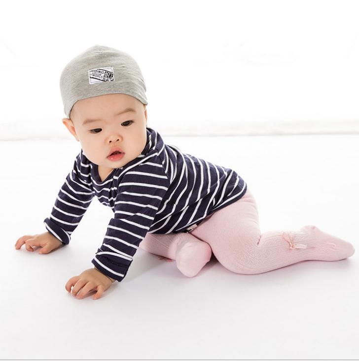 Bebê leggings primavera penteado algodão desossado costura cabeça outono toddlers meia-calça algodão com nervuras collants meninas: Pink Bow / S 0-12Months