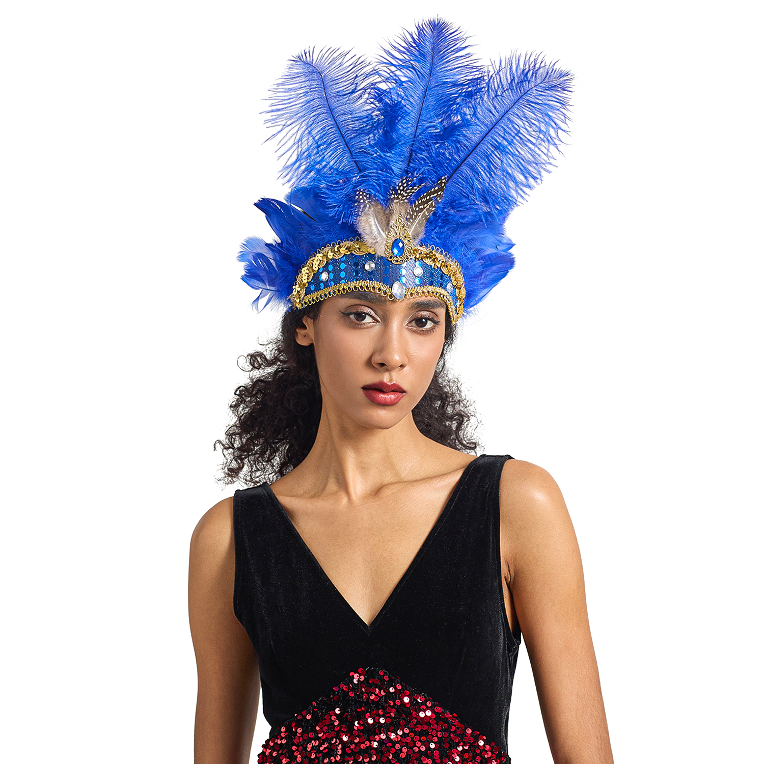 Diadema navideña para Showgirl, tocado de plumas para carnaval, diademas hawaianas para Halloween, tocado de plumas, accesorios para el cabello