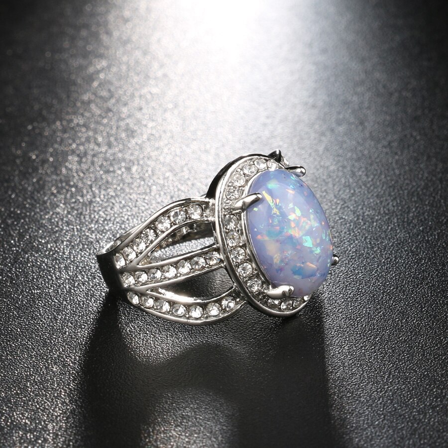 Kinel erstellt feuer rot opal ring zirkonia silber farbe hochzeit ringsfor frauen partei modeschmuck größe 7-10