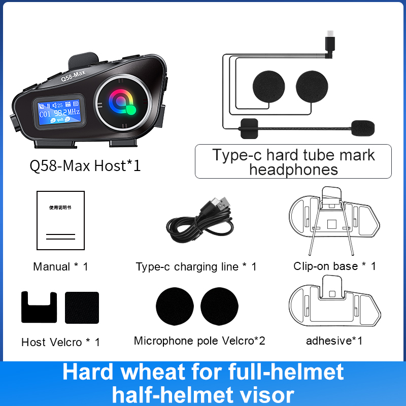Q58 Max Motorhelm Bluetooth Intercom IP65 Waterdichte Intercom Afstand 500 Meter Multi-Scène Gemengde Muziek delen: Blauw