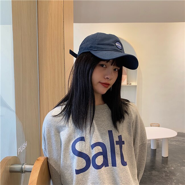 Bomuldsbaseballhatte til mænd og kvinder, bogstaver, afslappede baseballkasketter, bløde solhatte, hestehalehatte til piger: Mørkeblå