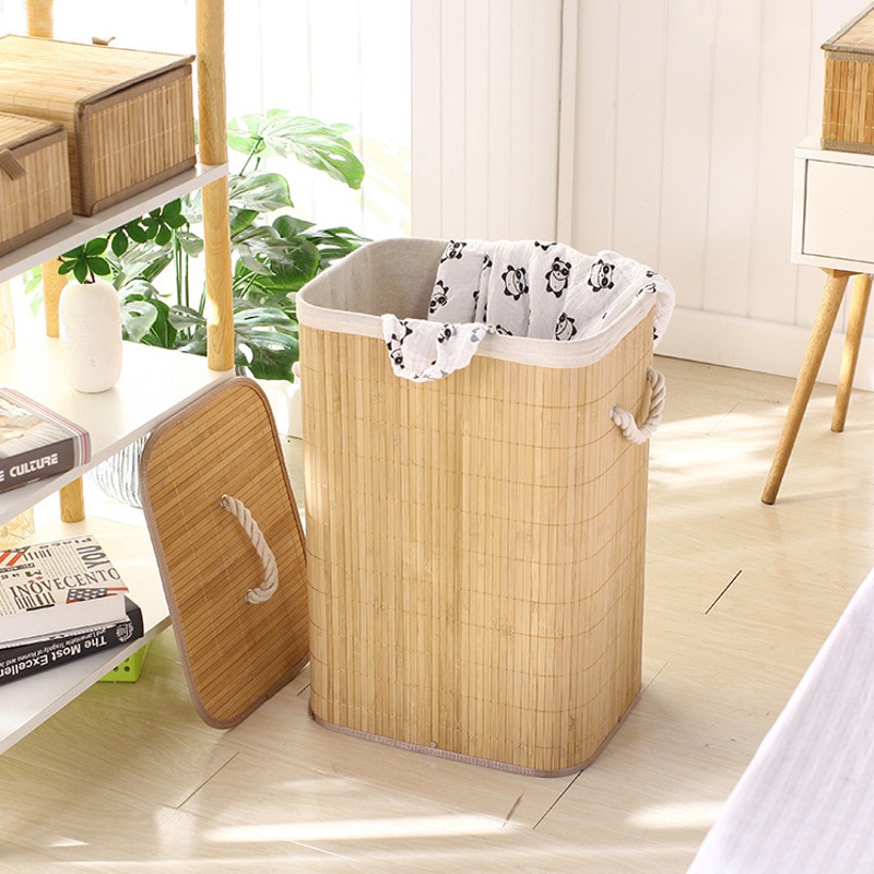Opvouwbare bamboe opbergmand, grote kledingopbergmand, wasmand, organizer voor vuile was, handgeweven wasmand