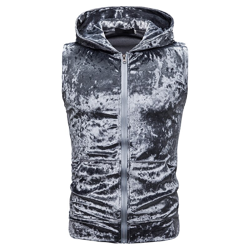 königlich Blau Hoodie Reißverschluss Weste Männer Neue Ärmel Große Tasche Mit Kapuze Westen Herren lässig Warme Bequeme Chaleco hombre: grau / uns Größe XL