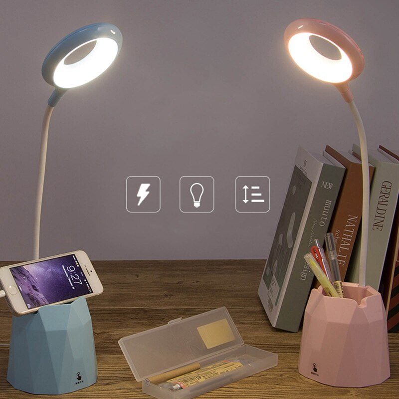 Tafellamp Leds Usb Touch Night Light Traploos Dimmen Bureaulamp Oogbescherming Leren Multifunctionele Beugel Pen Houder