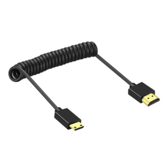 Super Soft Micro Mini HD cable male to male HDTV 2.0V Thin 4k hd Light-weight Portable SLR camera Telescopic spring cable: HDTV-mini HDTV