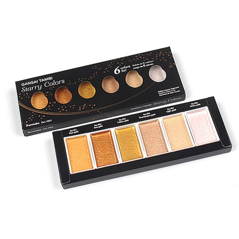 Kuretake GANSAI TAMBI Starry/Pearl/Gem Colors Solid Paints Metallic Gold Watercolor Pigment For Drawing Art Supplies