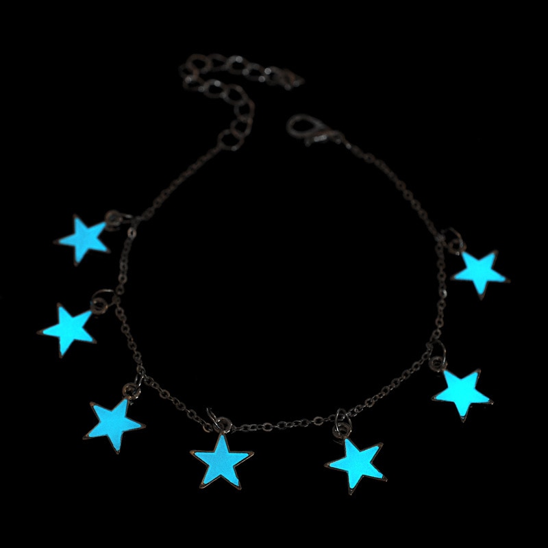 Pentagramm Nachtleuchtende Silbrig Charme Armband Fluoreszenz Fußkettchen Trendy Nette Romantische Kette Blau Stern Armbänder Legierung Armbänder