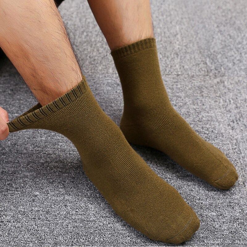 Chaussettes en coton et laine pour hommes, chaussettes épaisses et chaudes à Compression, couleur unie, blanc, 10 couleurs